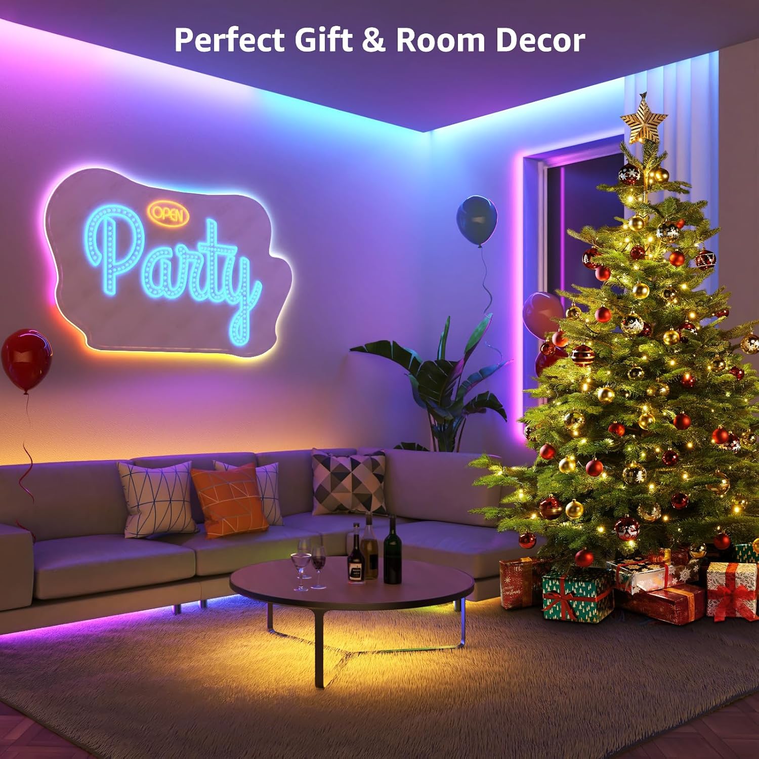 32.8ft RGB LED Strip Lights, 5050 LED Color Changing LED Tape Light with 44 Key Remote - Image 3