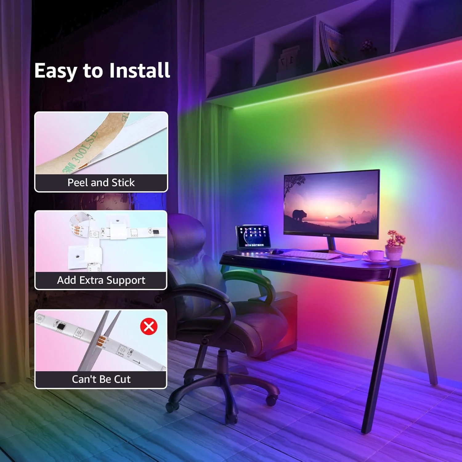 32.8ft RGB LED Strip Lights, 5050 LED Color Changing LED Tape Light with 44 Key Remote - Image 9