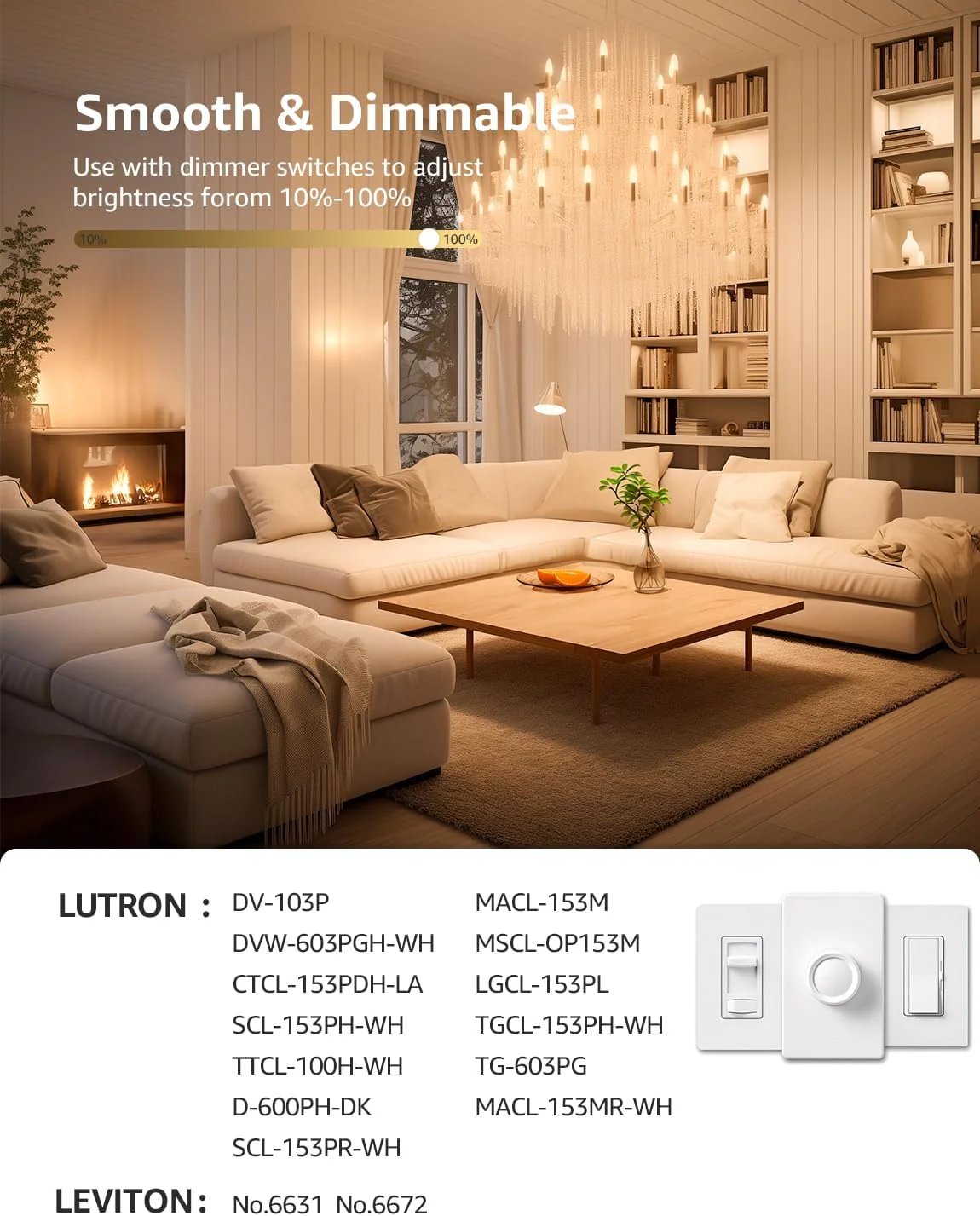 Lepro B11 LED Candelabra Bulbs, E12 Base, Dimmable, 5.5W (60W Equivalent), 500 Lumens, 2700K Warm White, Filament Clear Glass - Image 2