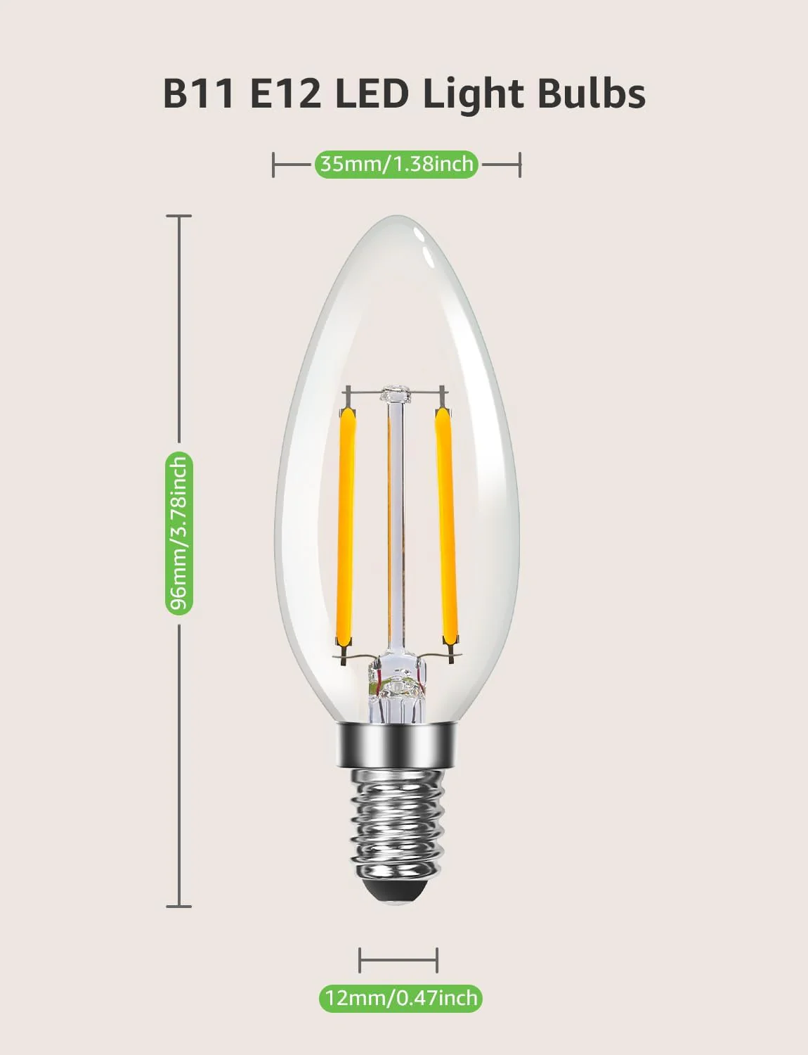 Lepro B11 LED Candelabra Bulbs, E12 Base, Dimmable, 5.5W (60W Equivalent), 500 Lumens, 2700K Warm White, Filament Clear Glass - Image 6