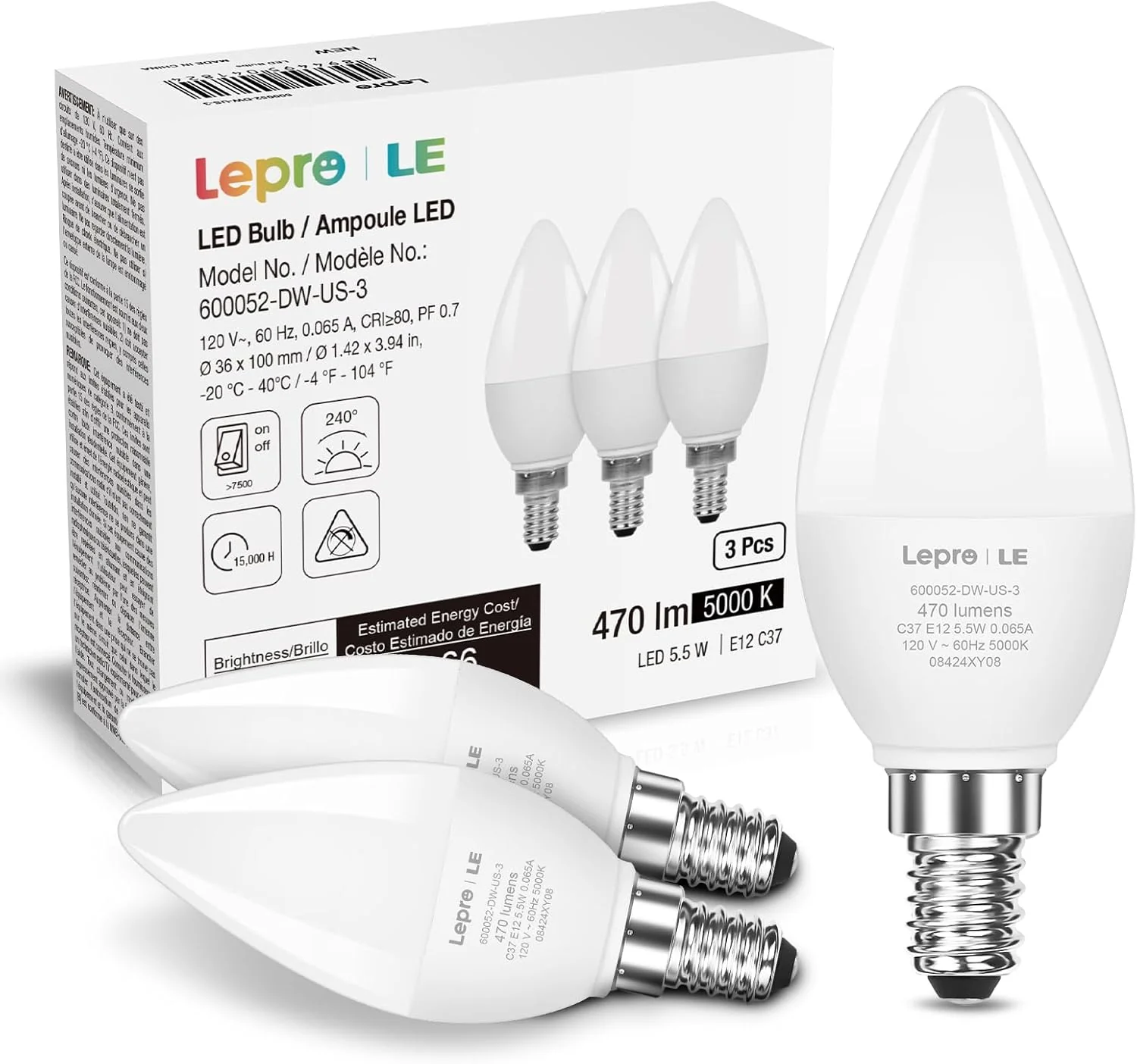 Lepro B11 LED Candelabra Bulbs, E12 Base, 5.5W (40W Equivalent), 500 Lumens, 5000K Daylight, Non-Dimmable - Image 10