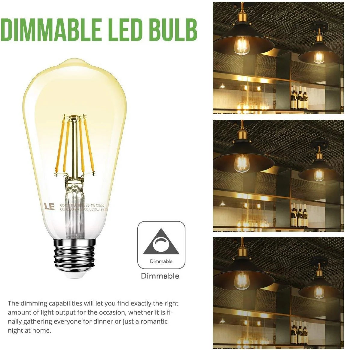 LE ST64 E26 Vintage Edison LED Bulbs - Image 3