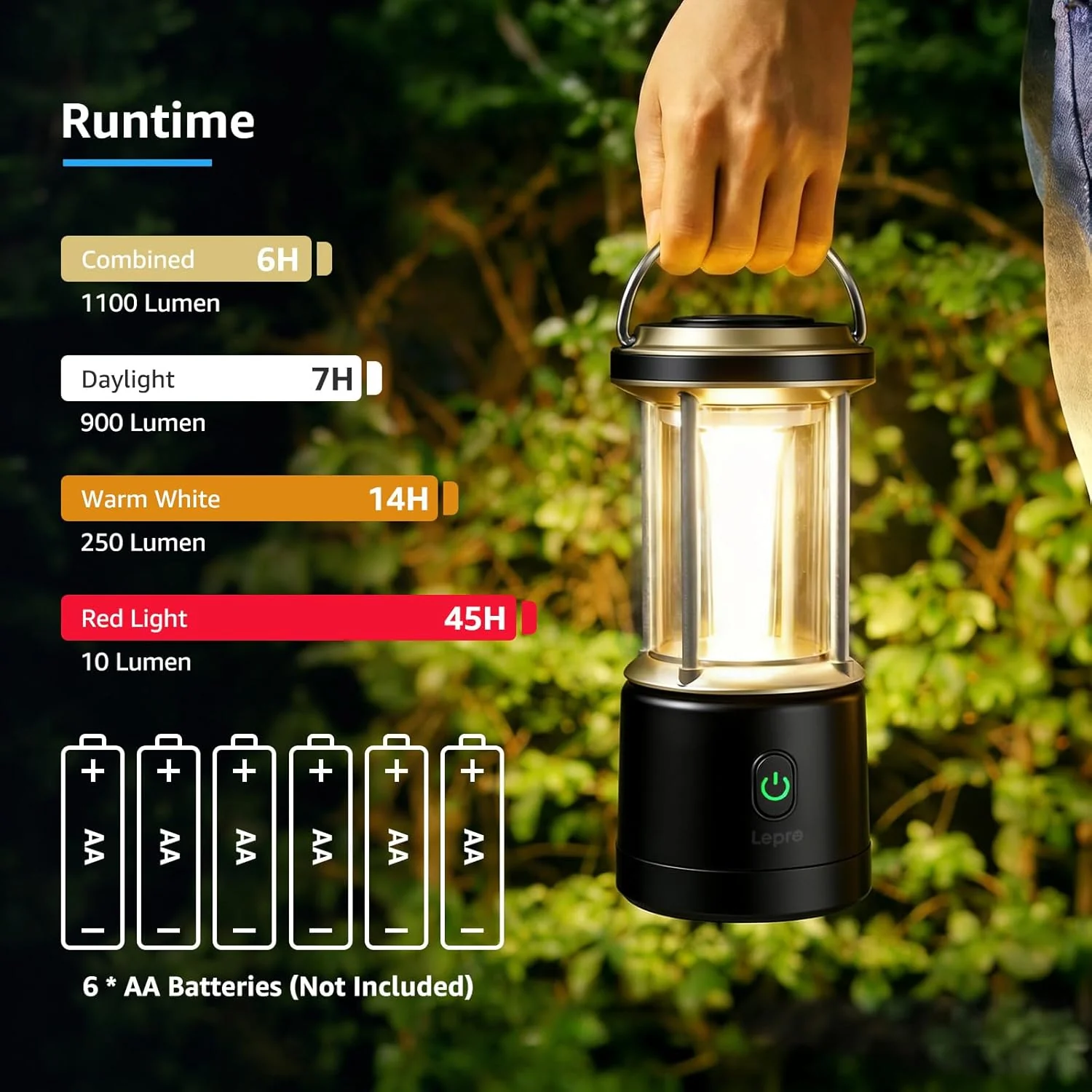 Lepro 1100LM Battery Powered LED Camping Lantern, Waterproof Tent Light with 5 Light Modes, Camping Essentials, Portable Lantern Flashlight for Camping, Emergency Light, Power Outage, Not Rechargeable - Image 3