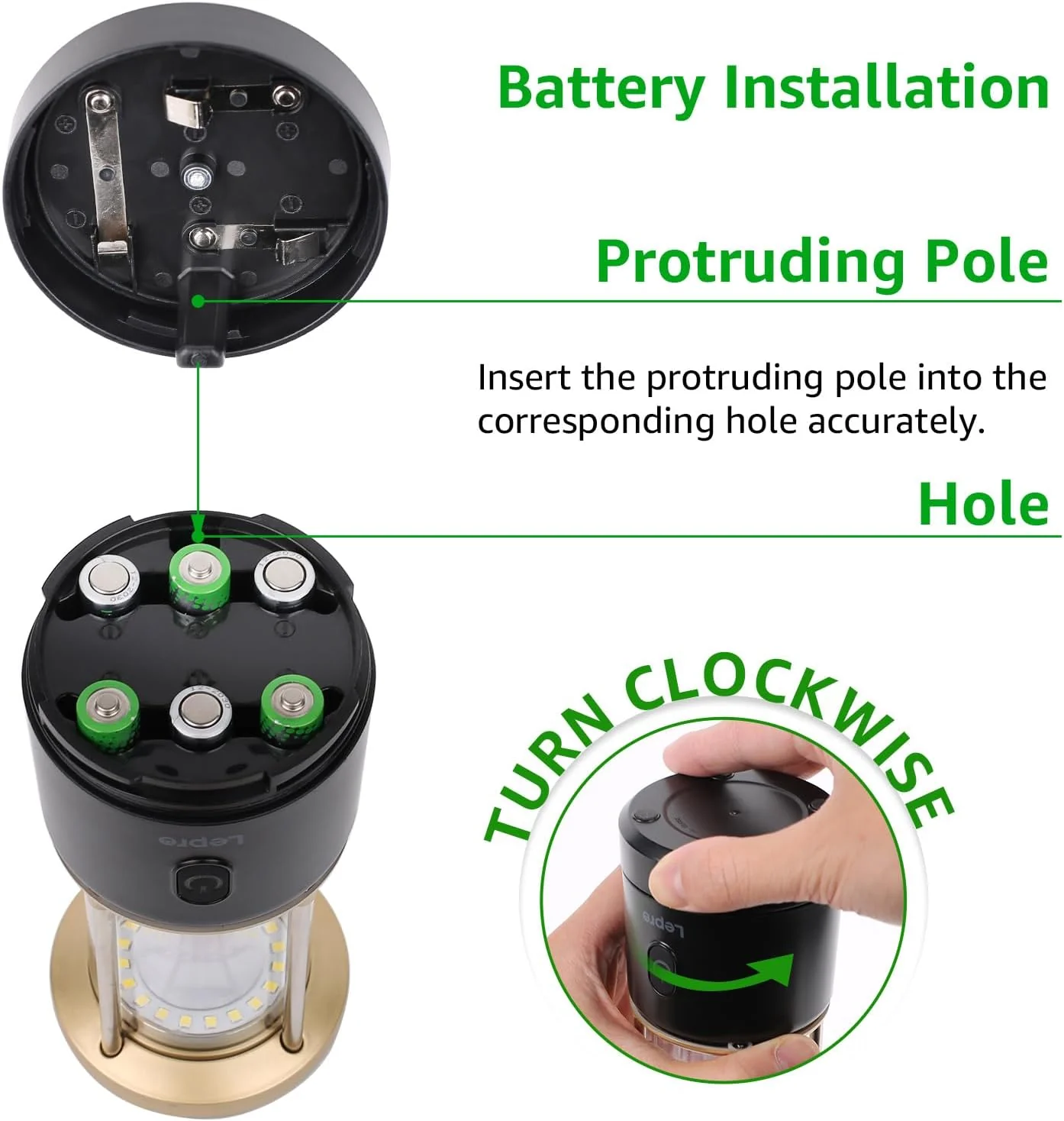 Lepro 1100LM Battery Powered LED Camping Lantern, Waterproof Tent Light with 5 Light Modes, Camping Essentials, Portable Lantern Flashlight for Camping, Emergency Light, Power Outage, Not Rechargeable - Image 6