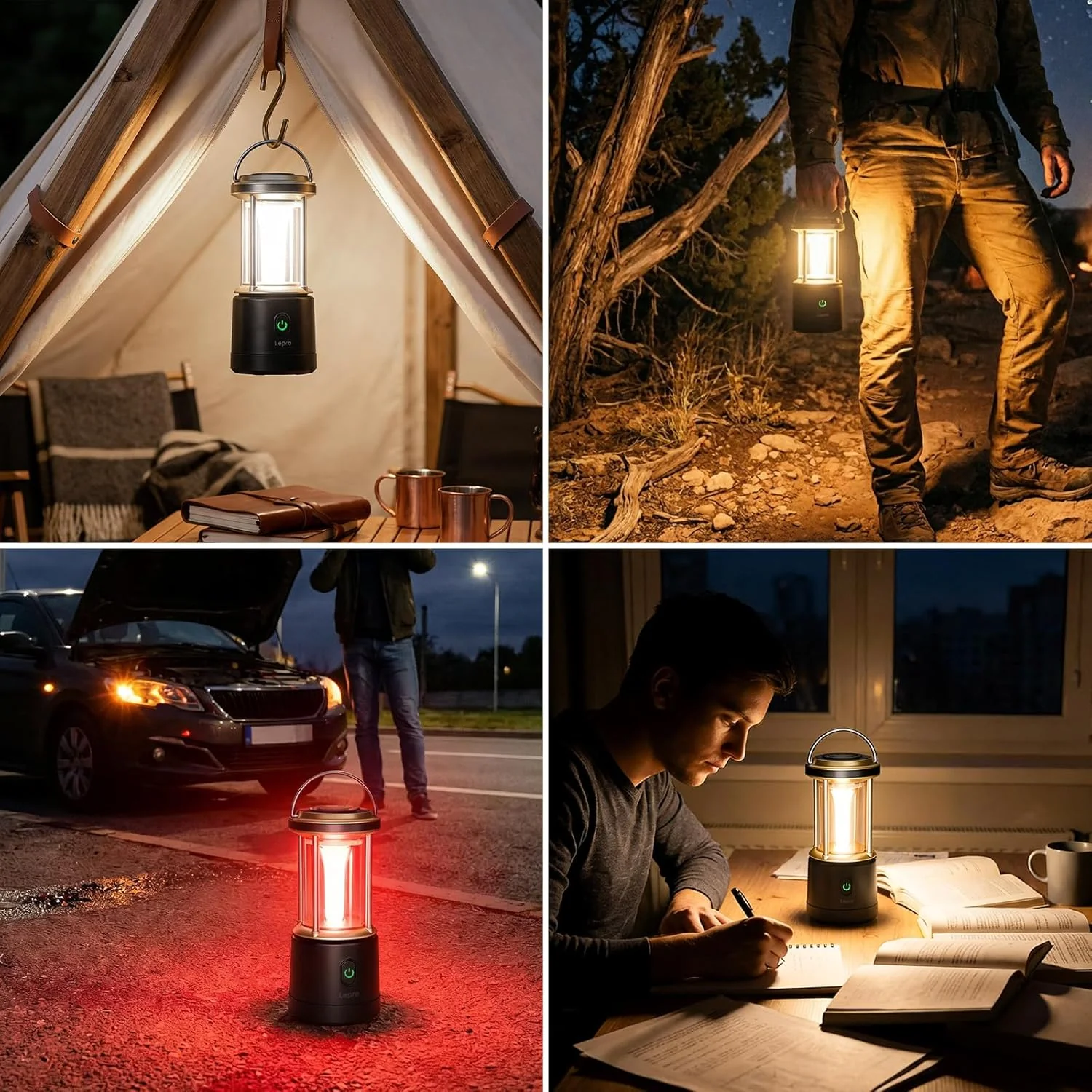 Lepro 1100LM Battery Powered LED Camping Lantern, Waterproof Tent Light with 5 Light Modes, Camping Essentials, Portable Lantern Flashlight for Camping, Emergency Light, Power Outage, Not Rechargeable - Image 7