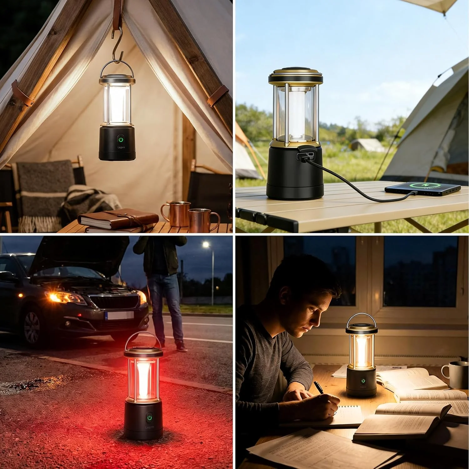 Lepro 2000LM LED Camping Lantern Rechargeable, Waterproof Tent Light with 5 Light Modes, Camping Essentials, Portable Lantern Flashlight for Camping, Emergency Light, Power Outage, USB Cable Included - Image 9