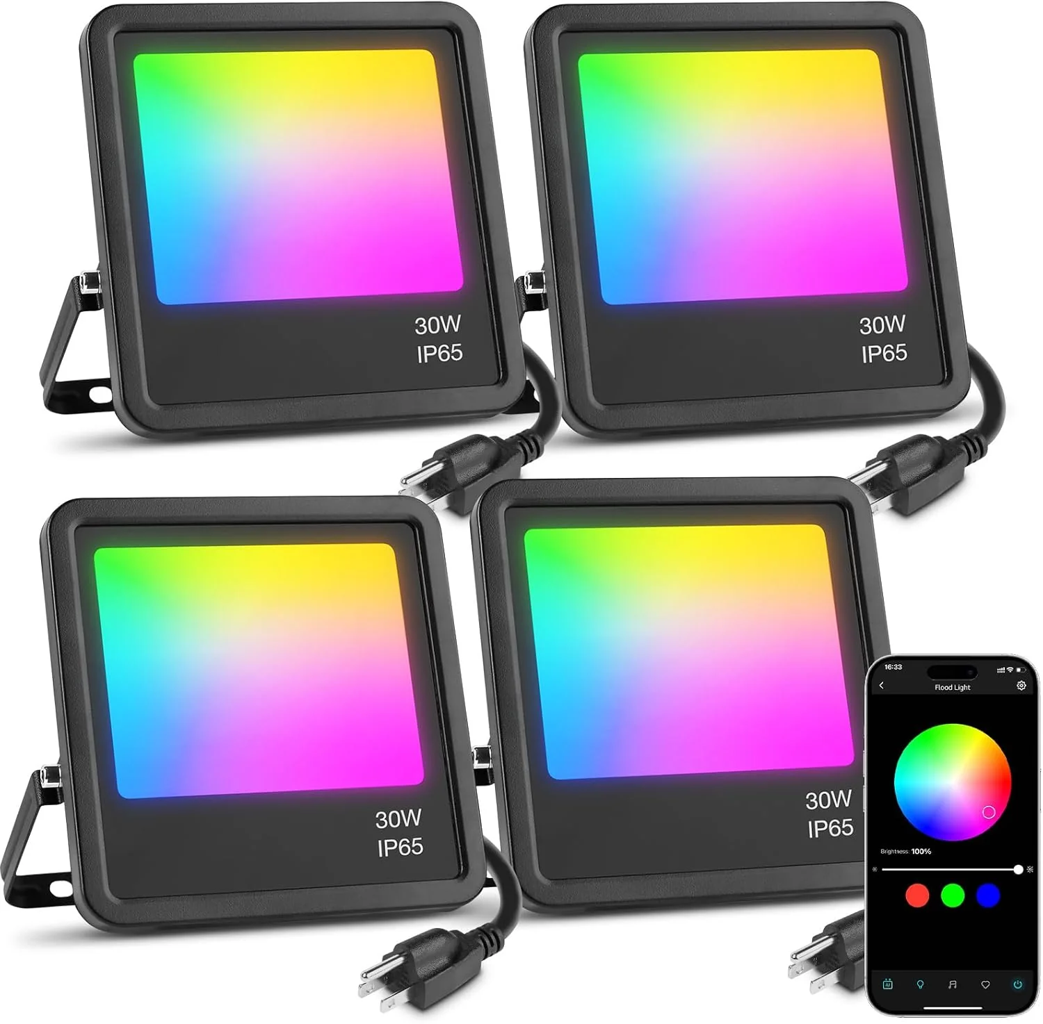 Lepro 30W Smart Flood Lights Outdoor, 2700LM RGBW Color Changing, IP65 Waterproof, 2700K Warm White & 16M Colors, App/Voice/Alexa/Google Home Control, US Plug - Image 2