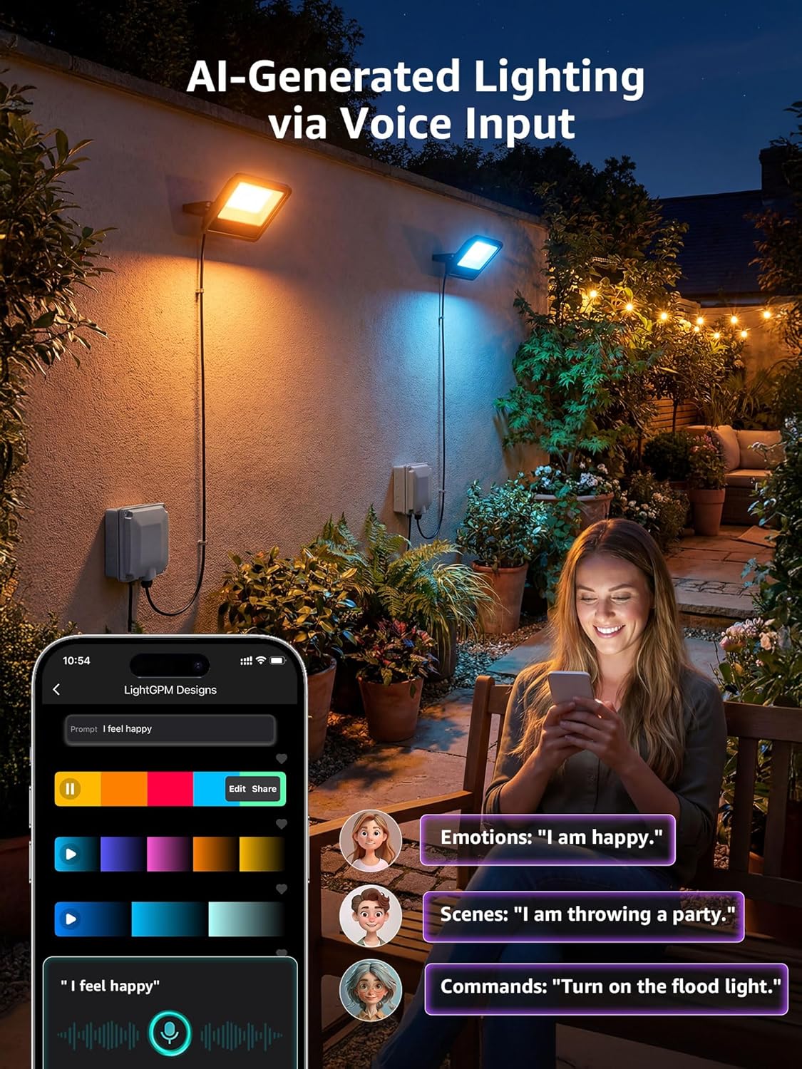 Lepro 30W Smart Flood Lights Outdoor, 2700LM RGBW Color Changing, IP65 Waterproof, 2700K Warm White & 16M Colors, App/Voice/Alexa/Google Home Control, US Plug - Image 6