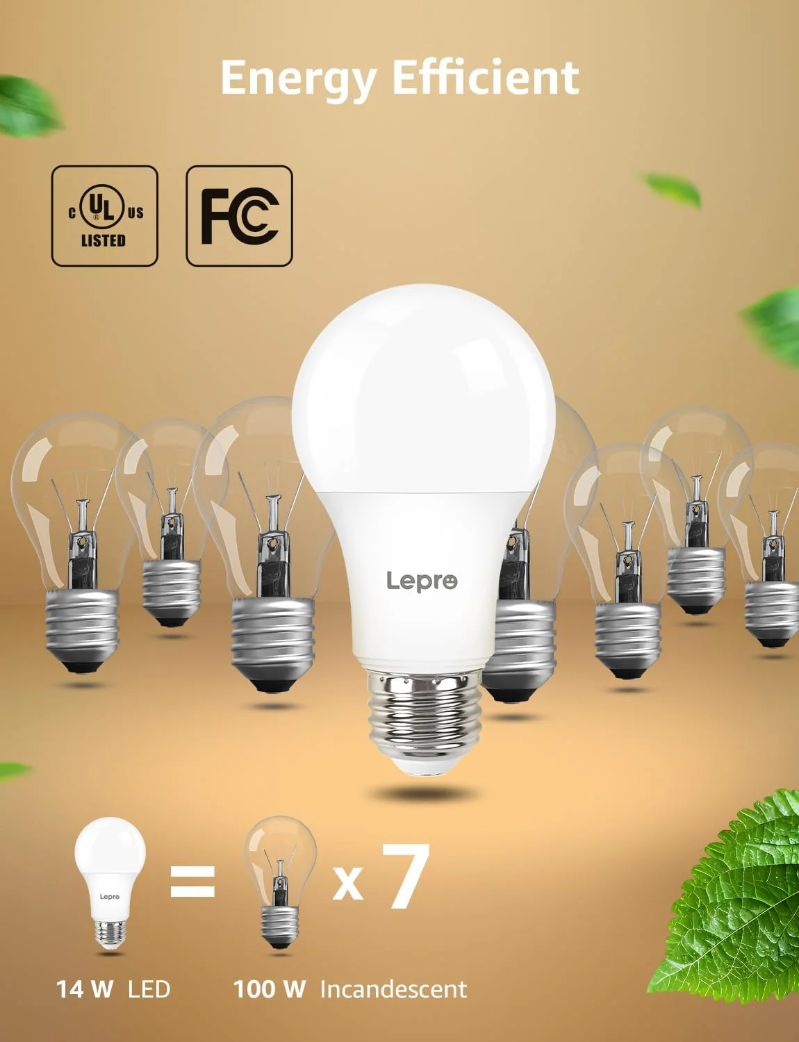 Lepro A19 Dimmable LED Light Bulbs, E26 Base, 14W (100W Equivalent), 1500 Lumens, 2700K Warm White, UL Listed - Image 5