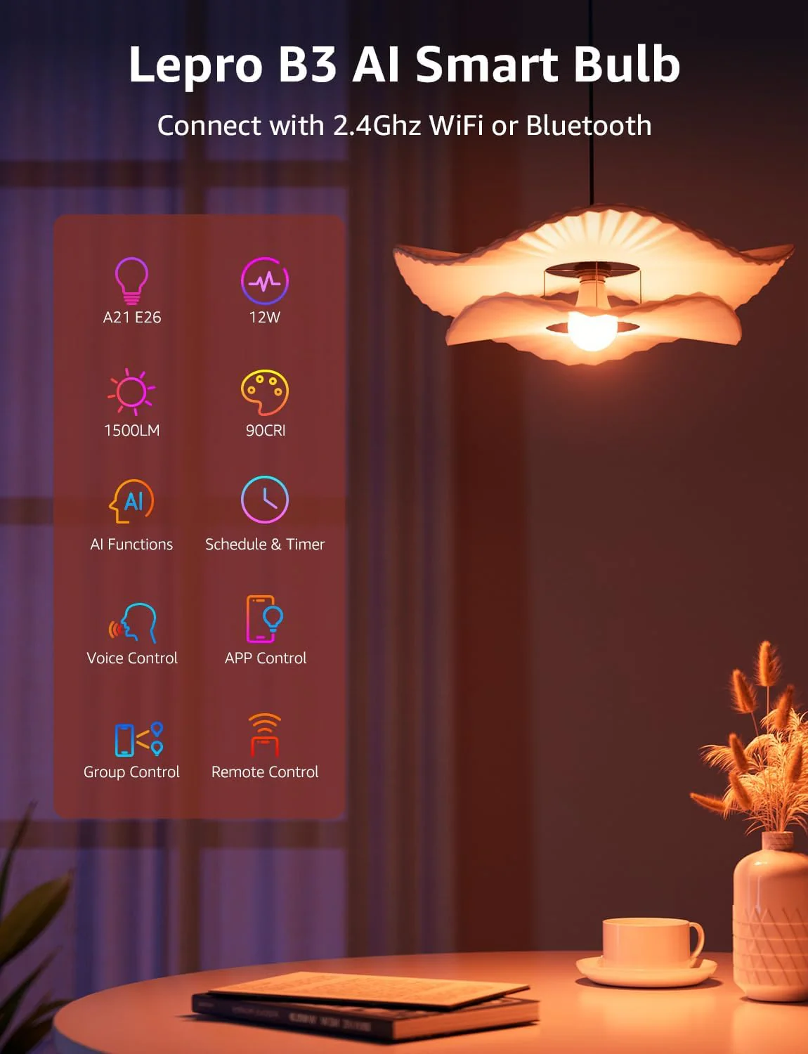 Lepro B3 AI Smart Light Bulbs - 1500LM 100W Equivalent A21 Bulb, WiFi & Bluetooth RGBWW Color Changing, Works with Alexa & Google Assistant, AI Voice Control by App, Music Sync, 2.4GHz Only - Image 9