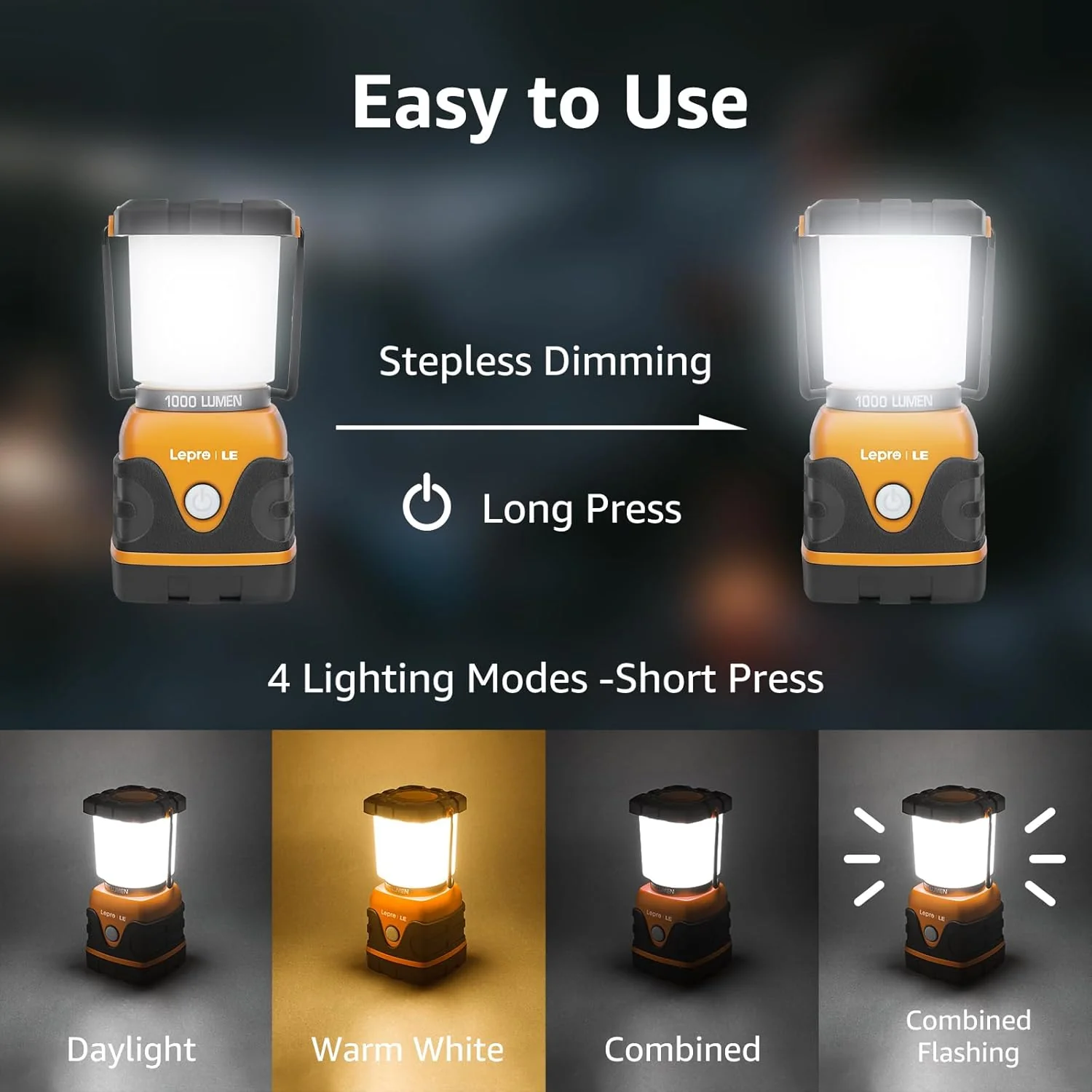 Lepro Battery Powered LED Camping Lantern (Waterproof, 1000LM, 4 Lighting Modes) - Image 3