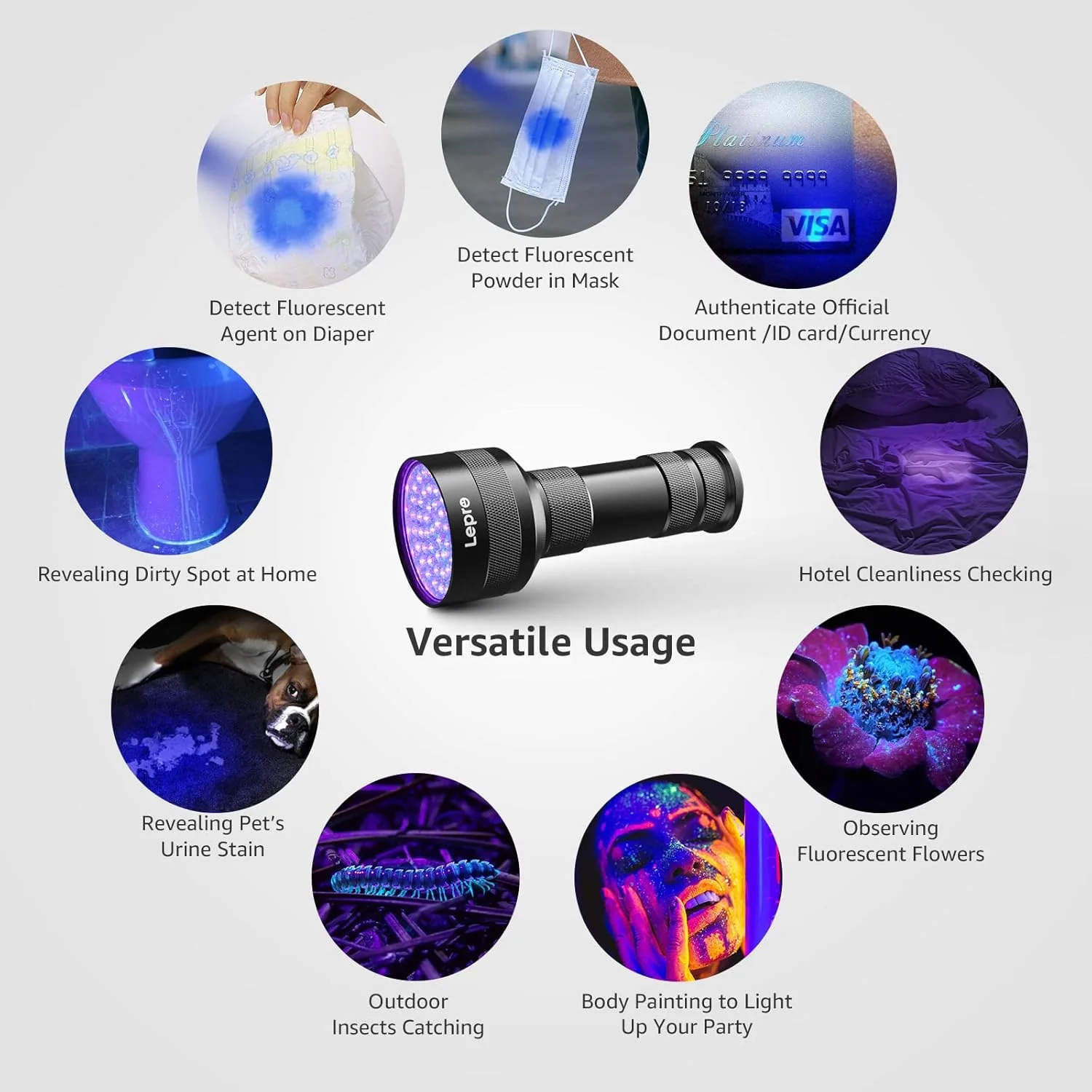 Lepro 51-LED UV Flashlight (395nm) – Pet Stain & Bed Bug Detector - Image 5