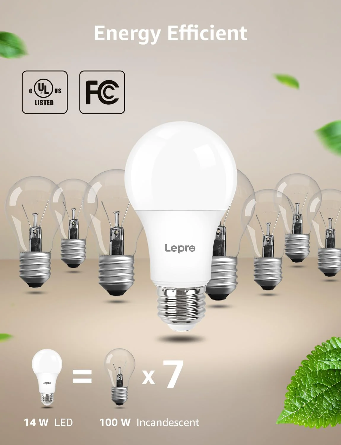 Lepro A19 Dimmable LED Light Bulbs, E26 Base, 14W (100W Equivalent), 1500 Lumens, 5000K Daylight, UL Listed - Image 5