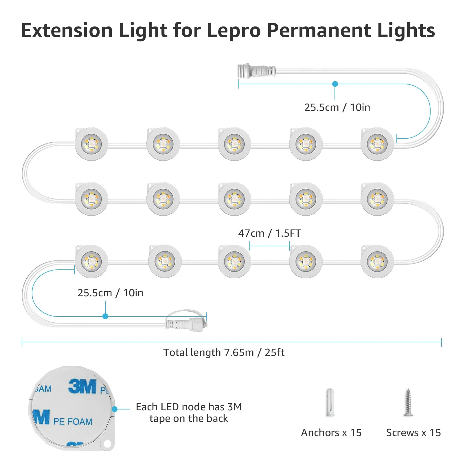 Lepro E1 Permanent Lights Accessories Only – 25 ft Permanent Outdoor Lights Single Strand Without Adapter and in-line Controller - Image 2