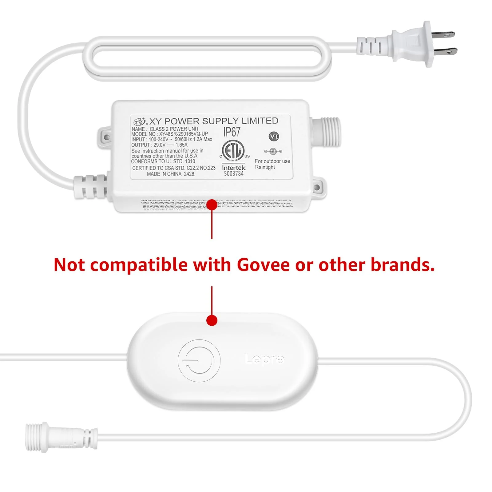 Lepro E1 Permanent Lights Accessories Only - 29V 48W AC-DC Power Supply and in-line Smart Controller Set, IP67 Waterproof Adapter with IP65 Waterproof Controller Box, NOT for Any Other Brands - Image 2