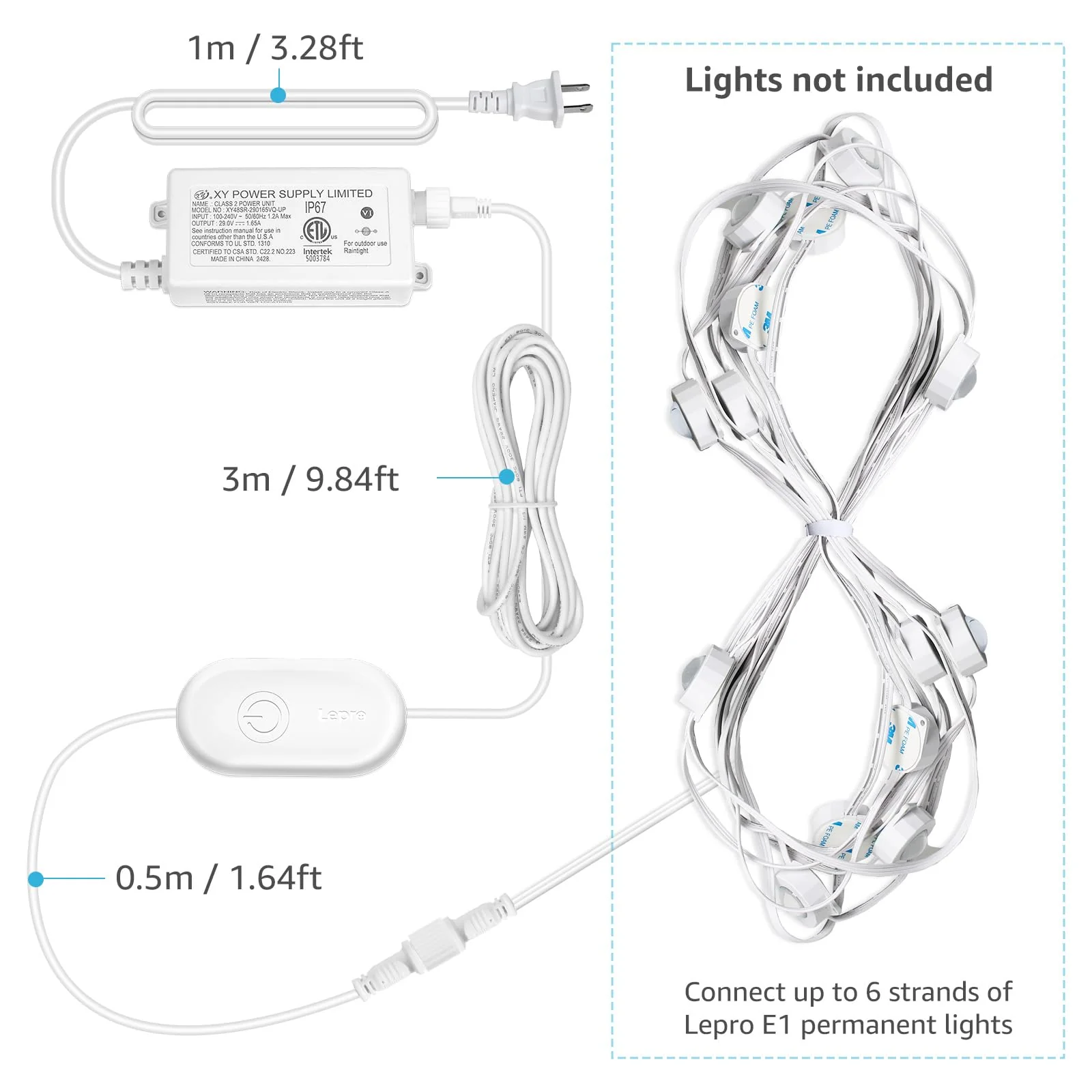Lepro E1 Permanent Lights Accessories Only - 29V 48W AC-DC Power Supply and in-line Smart Controller Set, IP67 Waterproof Adapter with IP65 Waterproof Controller Box, NOT for Any Other Brands - Image 3