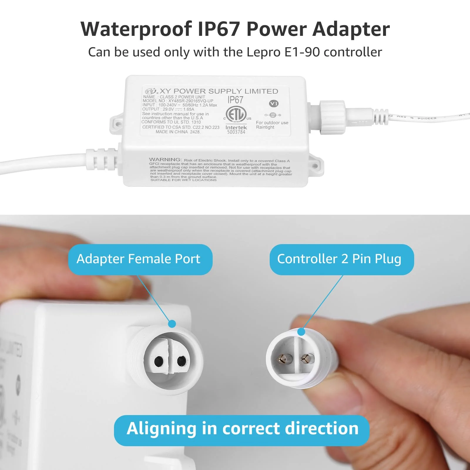 Lepro E1 Permanent Lights Accessories Only - 29V 48W AC-DC Power Supply and in-line Smart Controller Set, IP67 Waterproof Adapter with IP65 Waterproof Controller Box, NOT for Any Other Brands - Image 4