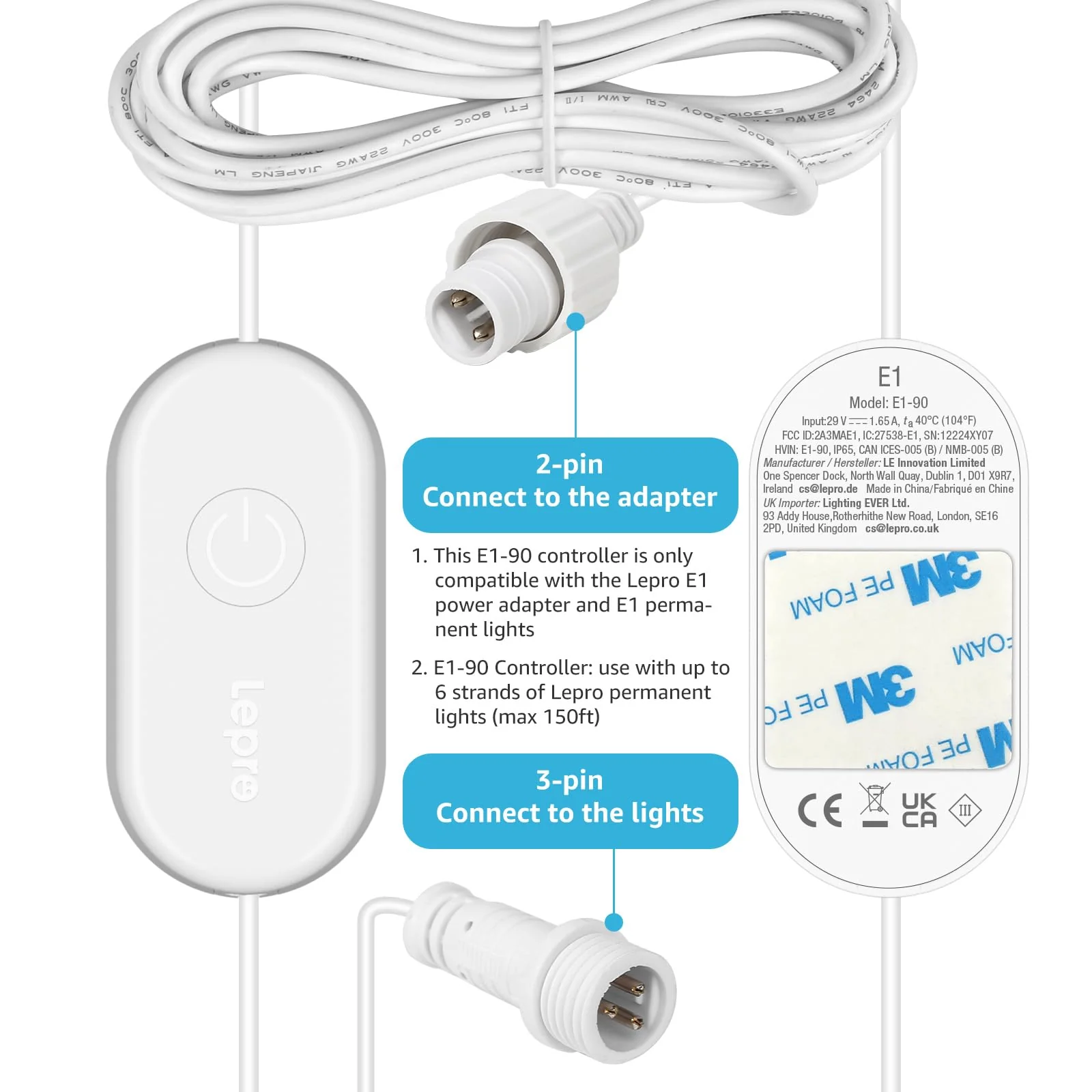 Lepro E1 Permanent Lights Accessories Only - 29V 48W AC-DC Power Supply and in-line Smart Controller Set, IP67 Waterproof Adapter with IP65 Waterproof Controller Box, NOT for Any Other Brands - Image 5