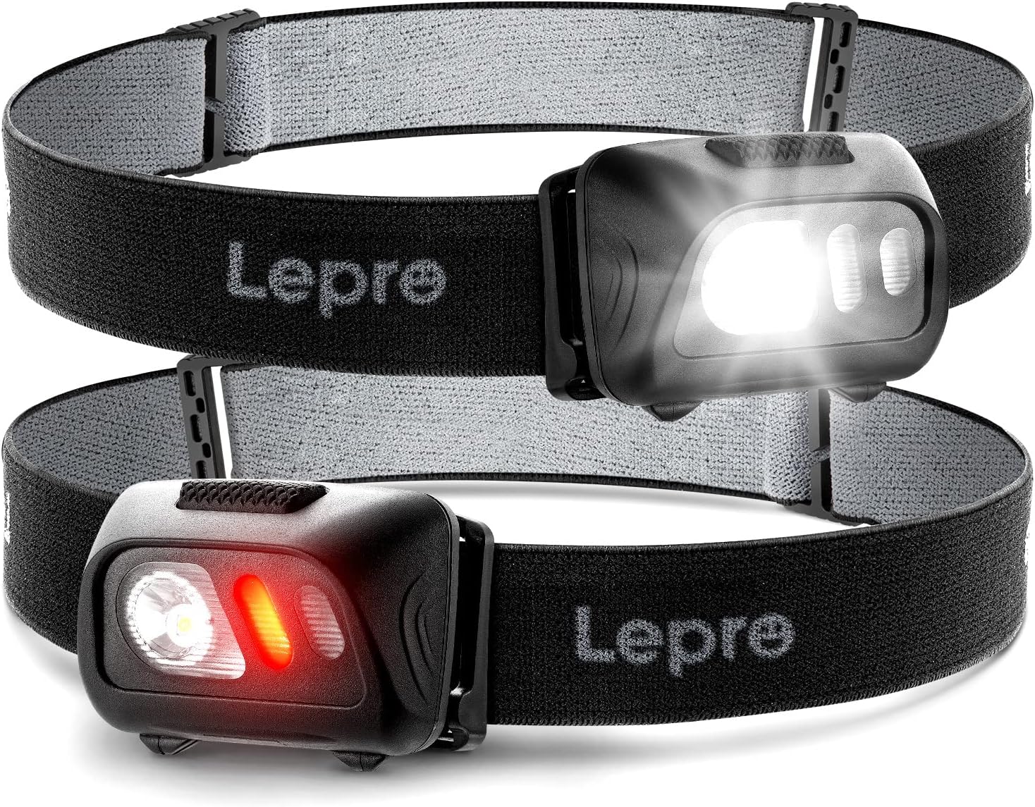Lepro LED Headlamp Flashlights, 1500Lux Head Lamp with 6 Lighting Modes and Red Light, IPX4 Waterproof Headlamp for Camping Hiking Backpacking Fishing, Adjustable Headband Suit for Adults Kids