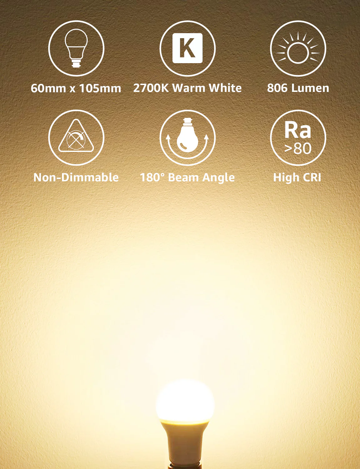 Lepro A19 LED Light Bulb, 2700K Warm White, 800 Lumens, E26 Medium Base, Non-Dimmable, 9W (60W Equivalent) - Image 2