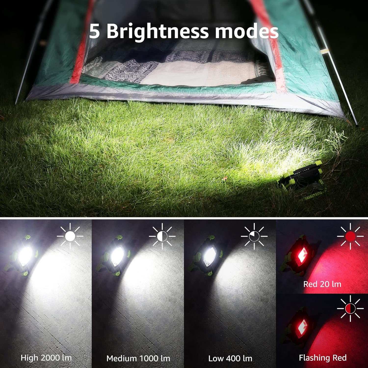 Lepro Portable LED Work Light, 20W, Rechargeable Outdoor Flood Light, Power Bank for Hiking, Working, Car Repairing, Workshop and More - Image 2