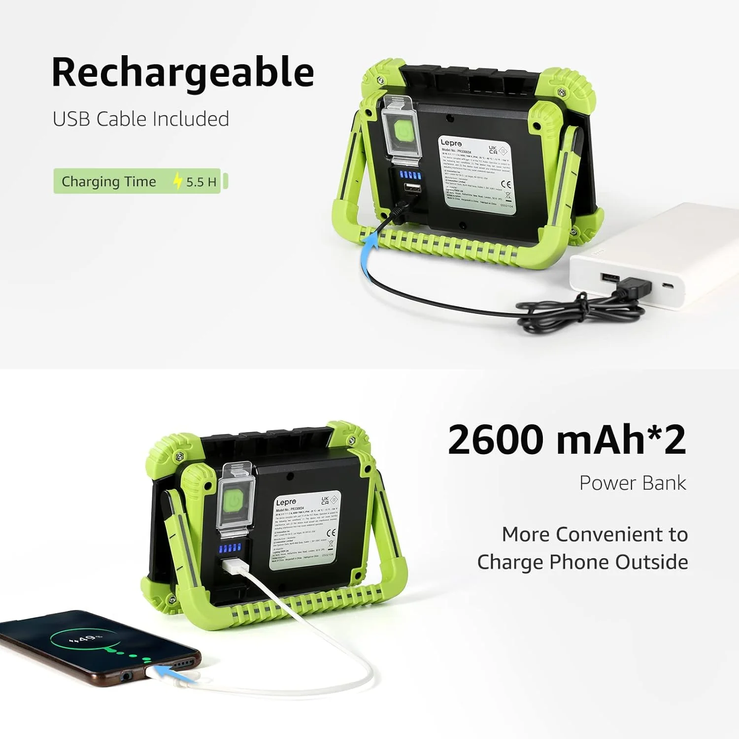 Lepro Portable LED Work Light, 20W, Rechargeable Outdoor Flood Light, Power Bank for Hiking, Working, Car Repairing, Workshop and More - Image 6