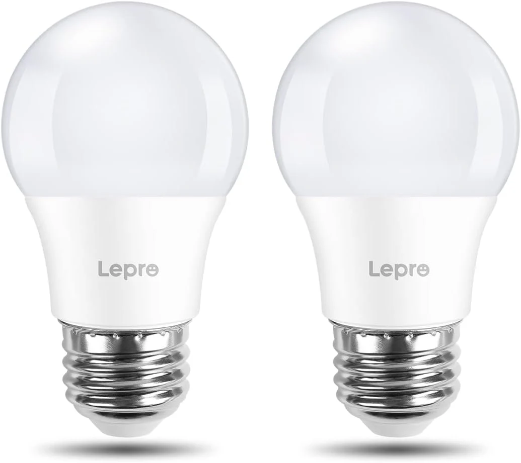 Lepro A15 LED Refrigerator Light Bulb, E26 Base, 5W (40W Equivalent), 450 Lumens, 5000K Daylight, Non-Dimmable, Appliance & Freezer Safe, 2-Pack