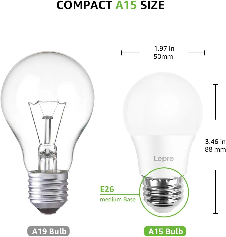 Lepro A15 LED Refrigerator Light Bulb, E26 Base, 5W (40W Equivalent), 450 Lumens, 5000K Daylight, Non-Dimmable, Appliance & Freezer Safe, 2-Pack - Image 7