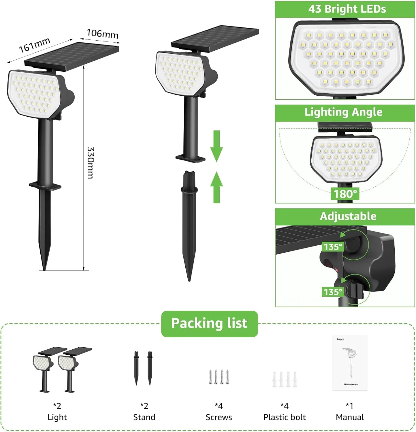 Lepro Solar Decorative Spot Lights, Cool White Modern Accent Lights for Garden & Landscape - Image 9