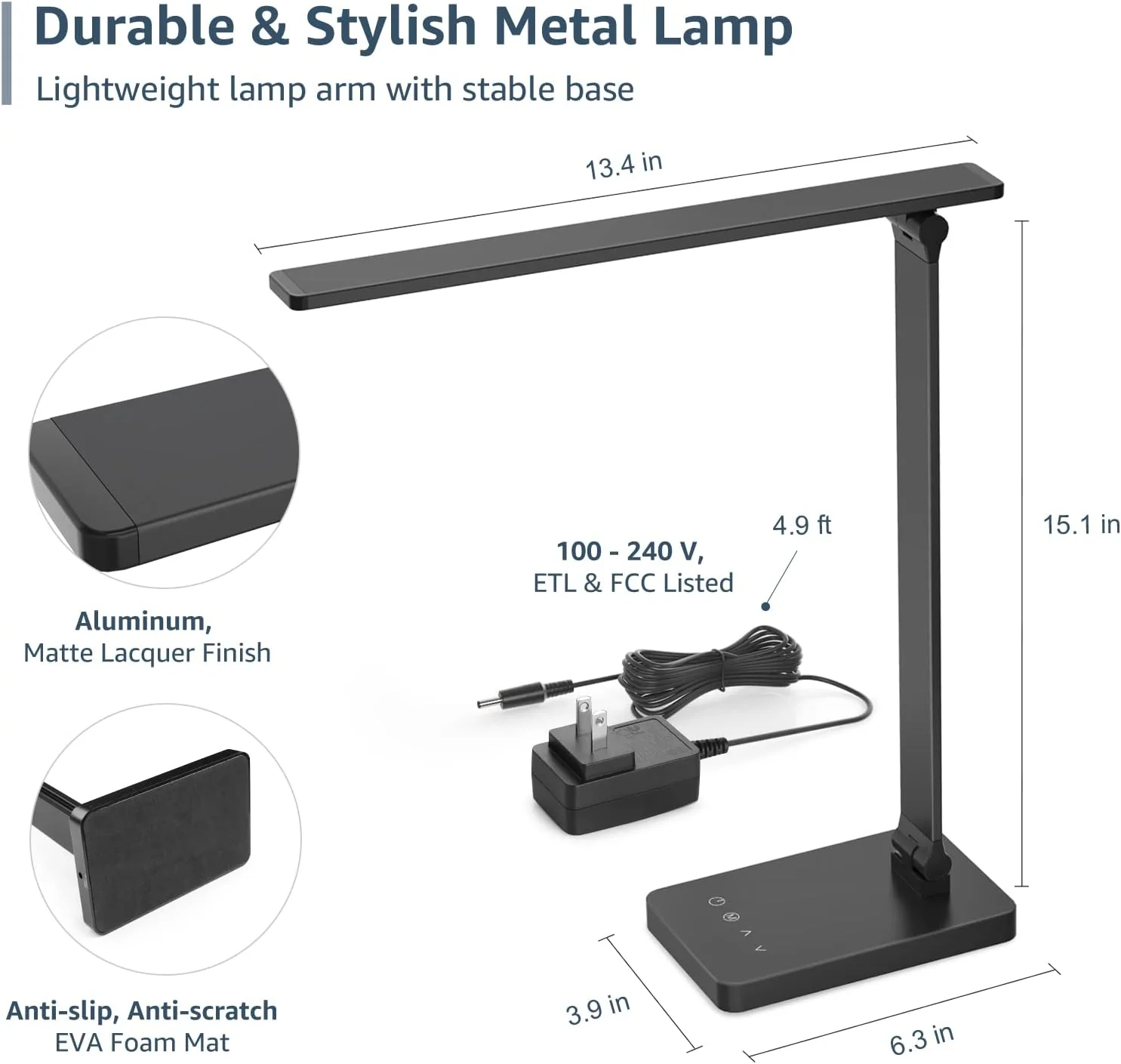Lepro Touch-Control LED Desk Lamp – Dimmable with 3 Color Modes for Home & Office (Black) - Image 6