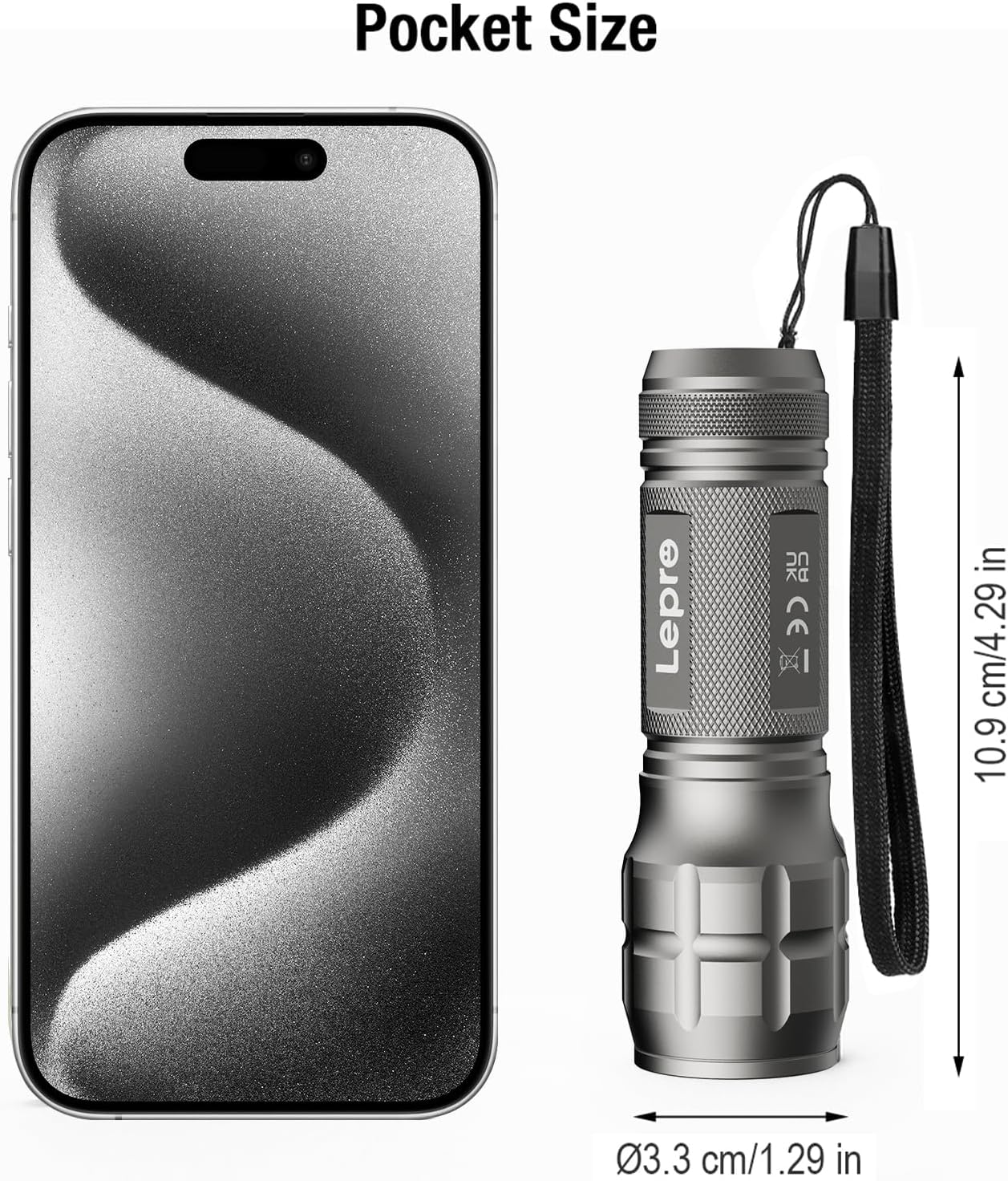 Lepro Portable LED Flashlight – High Lumens, Waterproof (Gray, AAA Batteries Included) - Image 3