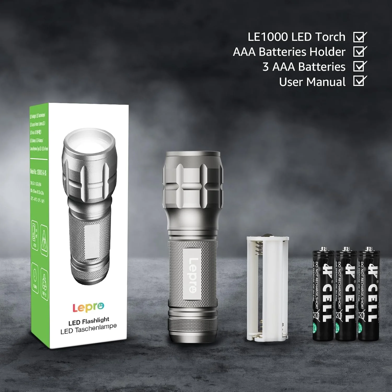 Lepro Portable LED Flashlight – High Lumens, Waterproof (Gray, AAA Batteries Included) - Image 5